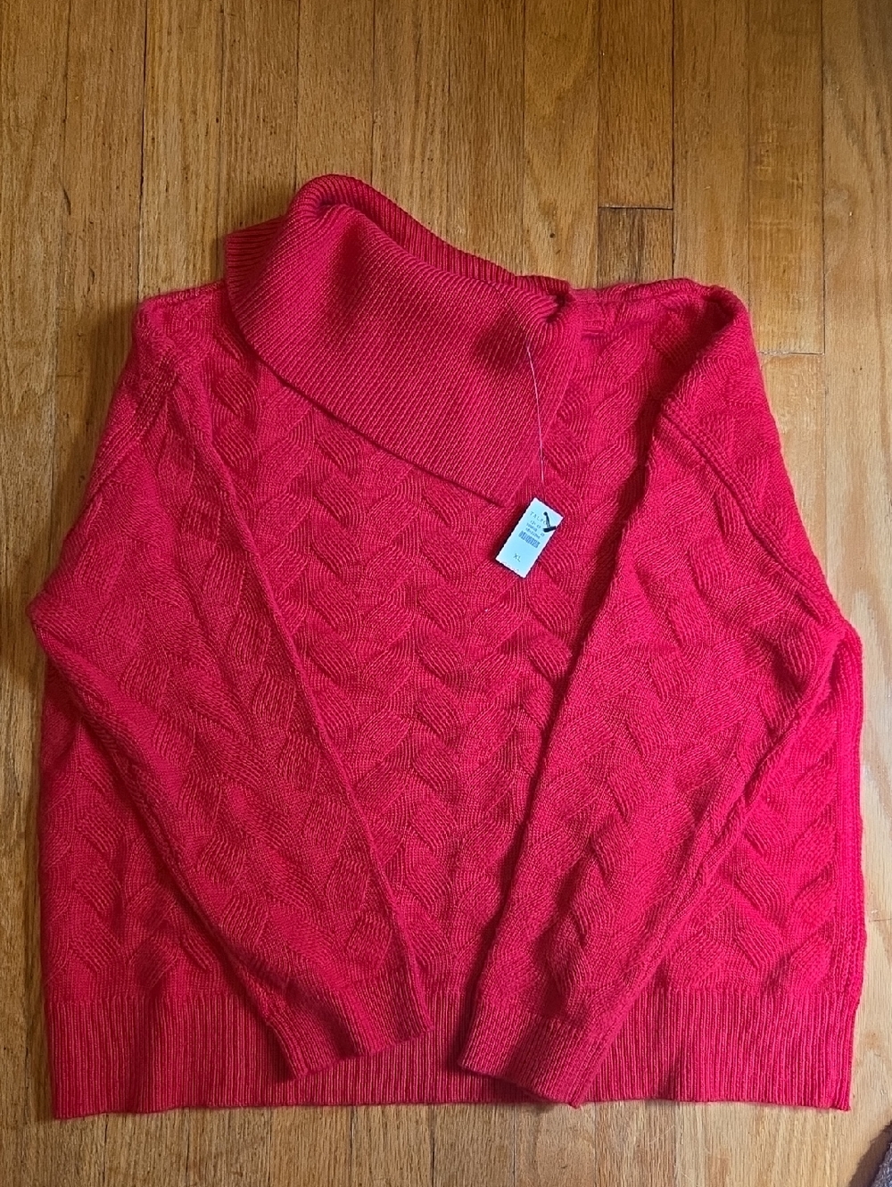 Talbots Red Cable-Knit Funnel Neck Sweater